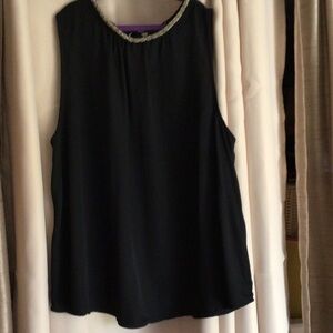 Chic Black Sleeveless Blouse with Embellished Neckline